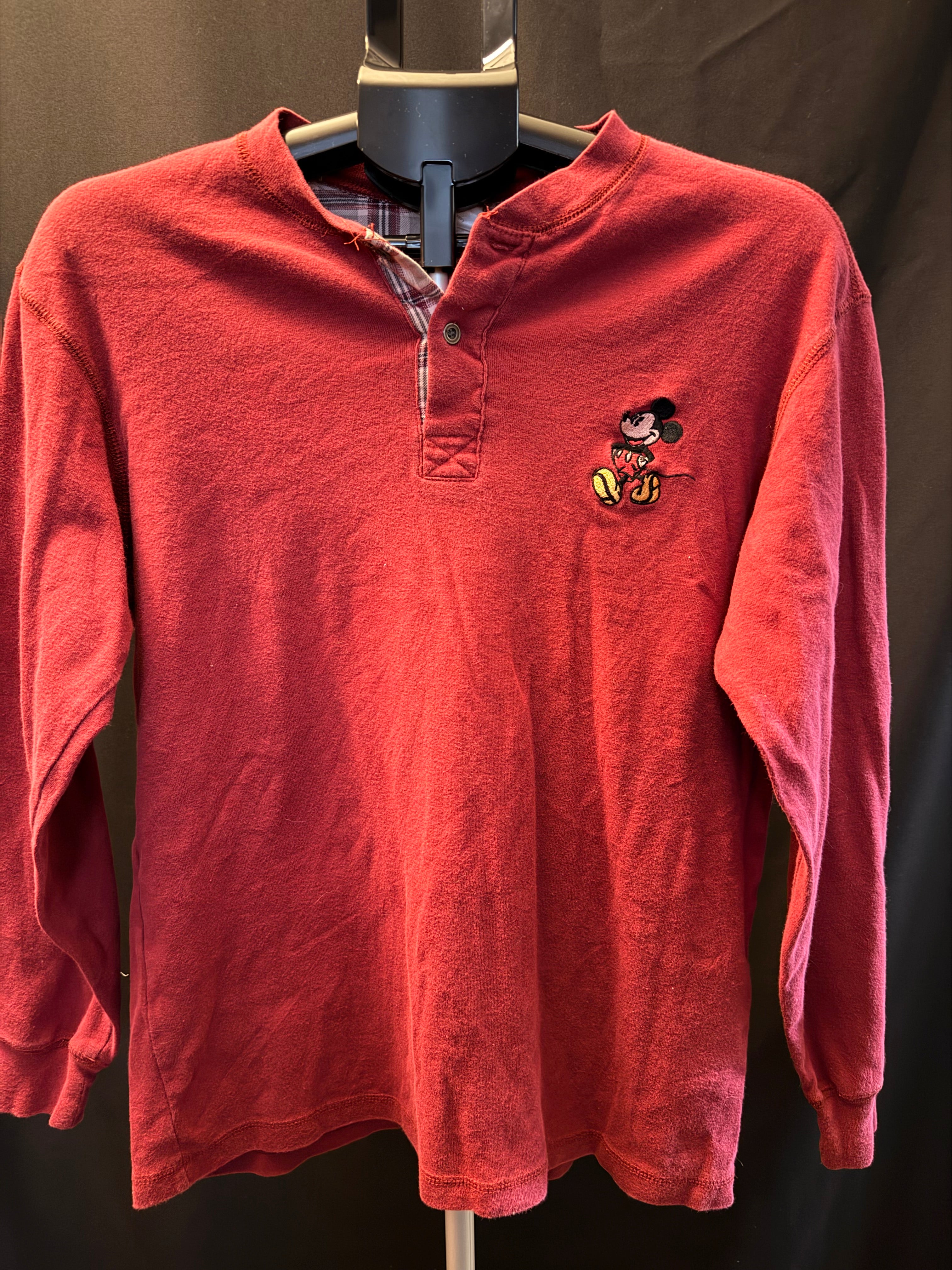 Vintage Disney Mickey Mouse Embroidered Long Sleeve Henley (S)